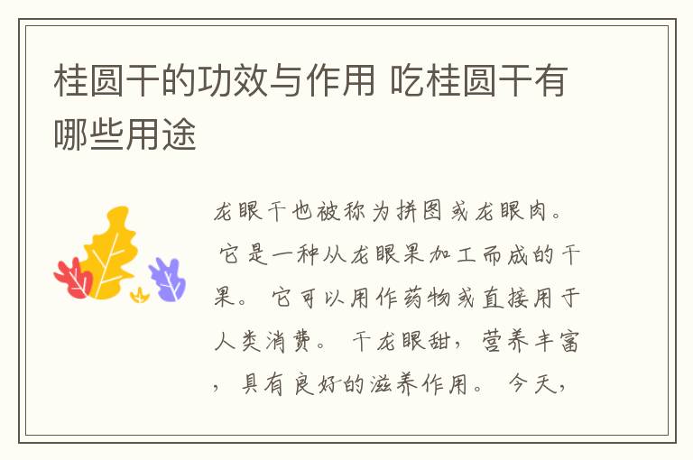 桂圆干的功效与作用 吃桂圆干有哪些用途