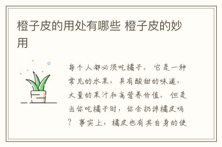 橙子皮的用处有哪些 橙子皮的妙用