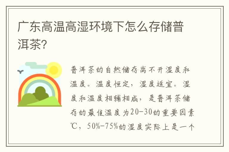 广东高温高湿环境下怎么存储普洱茶？