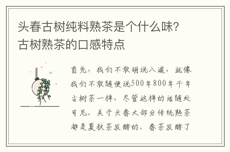 头春古树纯料熟茶是个什么味？古树熟