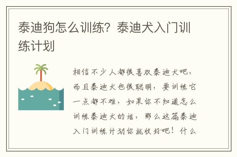 泰迪狗怎么训练？泰迪犬入门训练计划