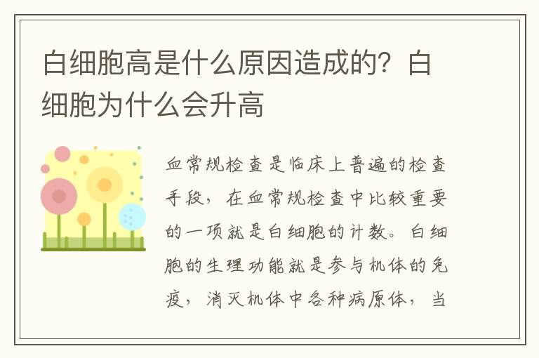 白细胞高是什么原因造成的？白细胞为什么会升高