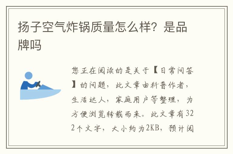 扬子空气炸锅质量怎么样？是品牌吗