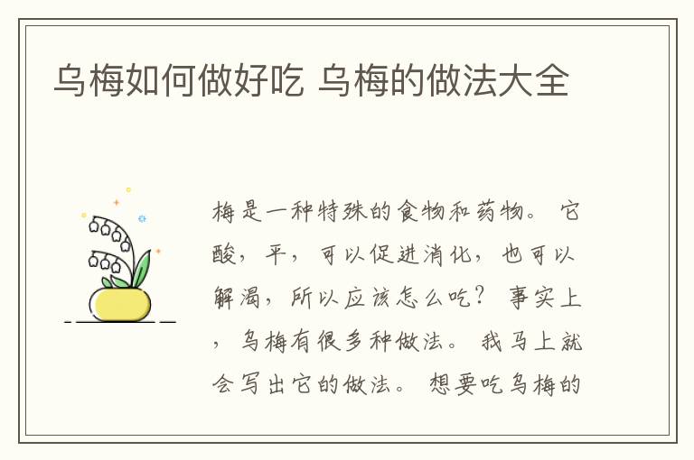 乌梅如何做好吃 乌梅的做法大全
