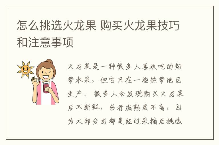 怎么挑选火龙果 购买火龙果技巧和注意事项
