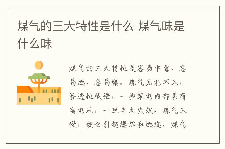 煤气的三大特性是什么 煤气味是什么味