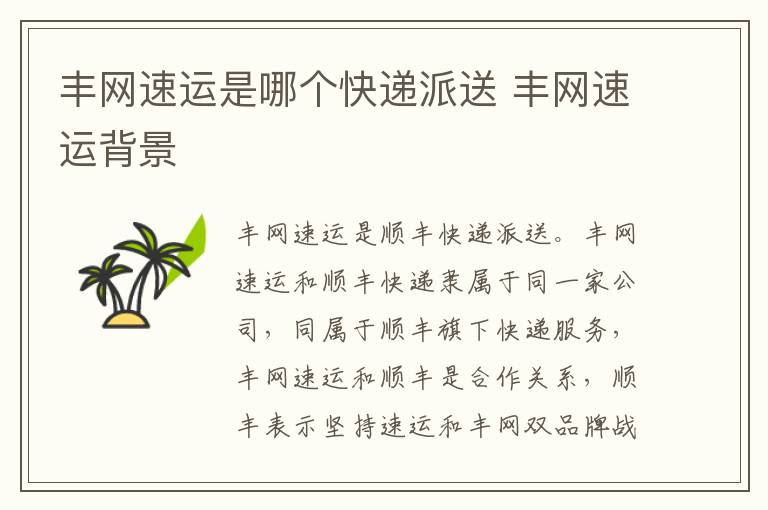 丰网速运是哪个快递派送 丰网速运背景
