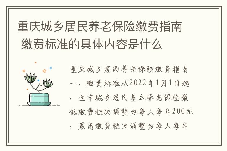 重庆城乡居民养老保险缴费指南 缴费标准的具体内容是什么