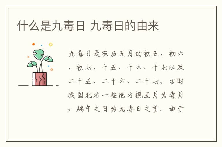 什么是九毒日 九毒日的由来