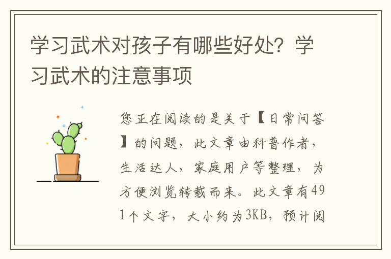 学习武术对孩子有哪些好处？学习武术的注意事项