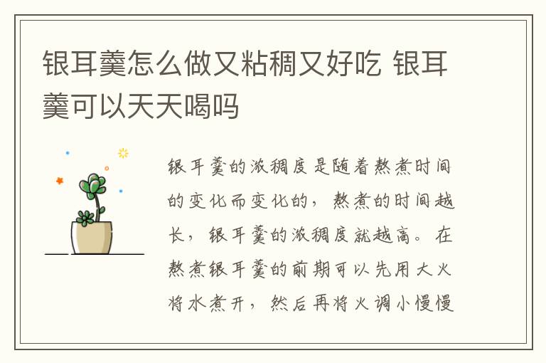 银耳羹怎么做又粘稠又好吃 银耳羹可以天天喝吗