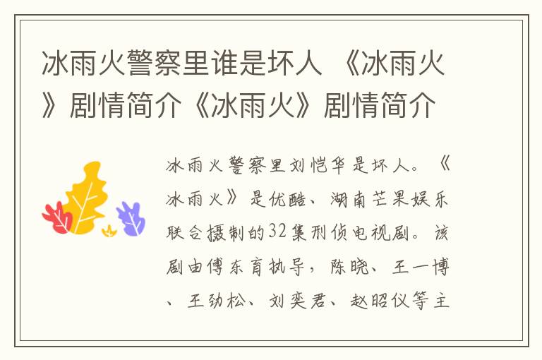 冰雨火警察里谁是坏人 《冰雨火》剧情简介《冰雨火》剧情简介