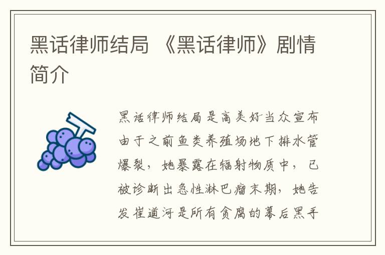 黑话律师结局 《黑话律师》剧情简介