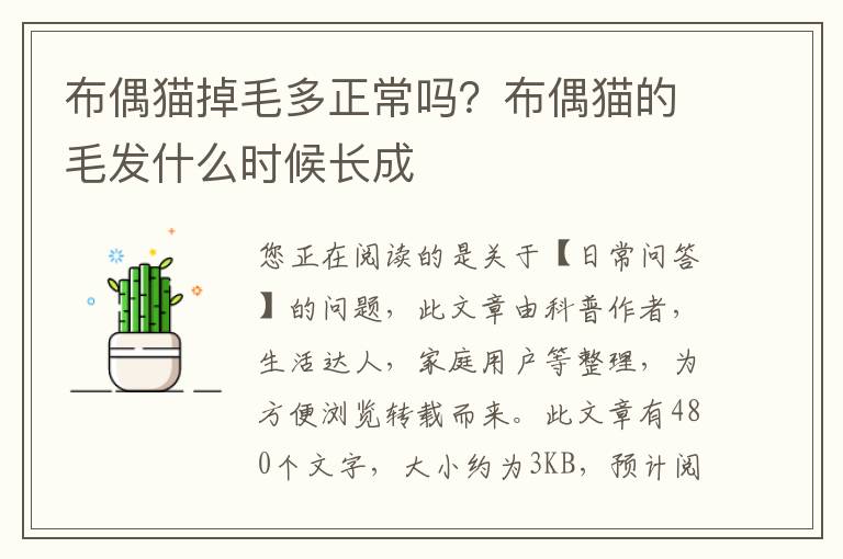 布偶猫掉毛多正常吗？布偶猫的毛发什么时候长成