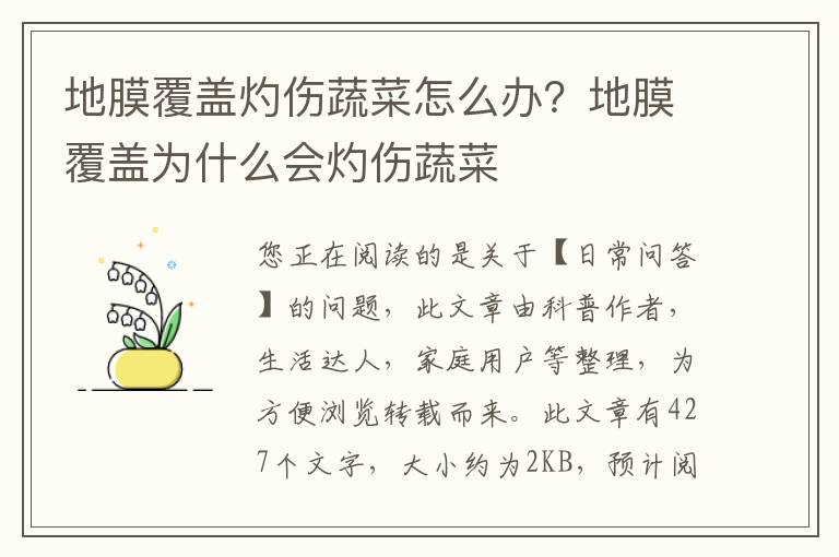 地膜覆盖灼伤蔬菜怎么办？地膜覆盖为什么会灼伤蔬菜