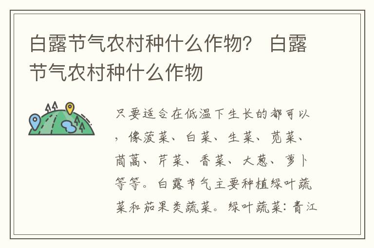 白露节气农村种什么作物？ 白露节气农村种什么作物