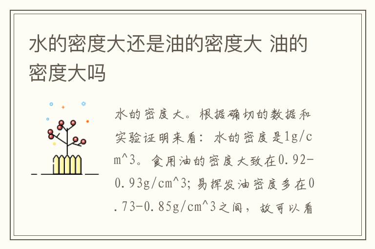 水的密度大还是油的密度大 油的密度大吗