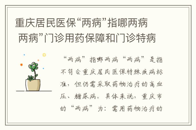 重庆居民医保“两病”指哪两病 两病”门诊用药保障和门诊特病的“两病”有什么区别