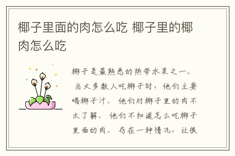 椰子里面的肉怎么吃 椰子里的椰肉怎么吃
