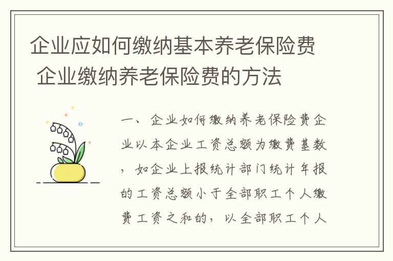 企业应如何缴纳基本养老保险费 企业缴纳养老保险费的方法