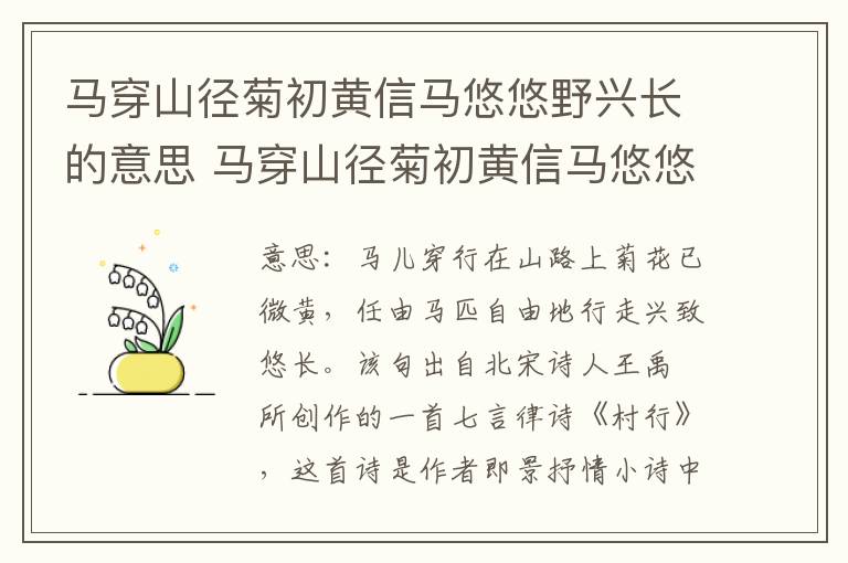 马穿山径菊初黄信马悠悠野兴长的意思 马穿山径菊初黄信马悠悠野兴长翻译