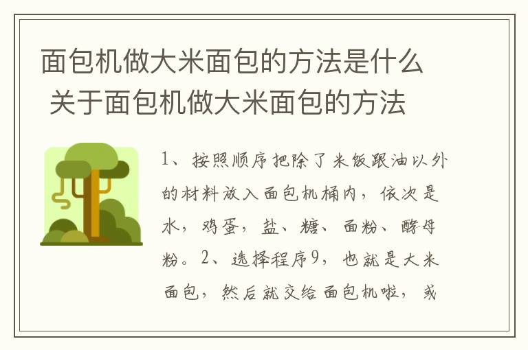 面包机做大米面包的方法是什么 关于面包机做大米面包的方法