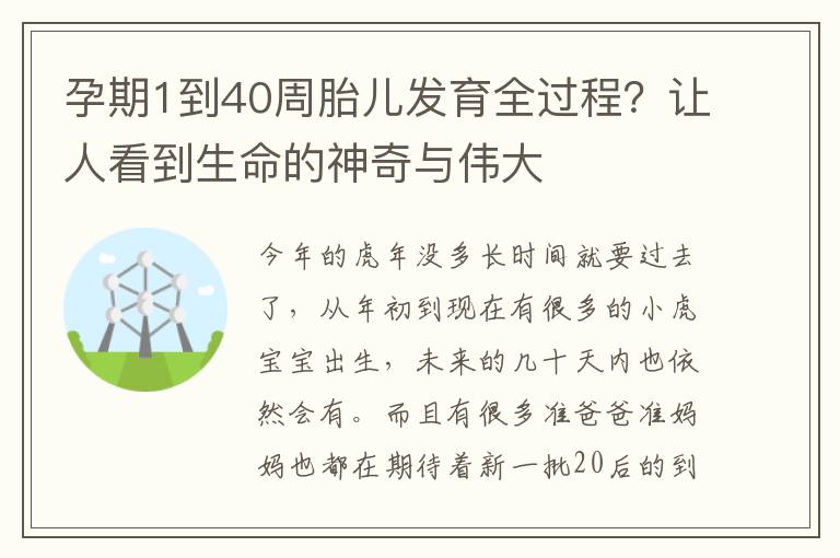 孕期1到40周胎儿发育全过程？让人看到生命的神奇与伟大