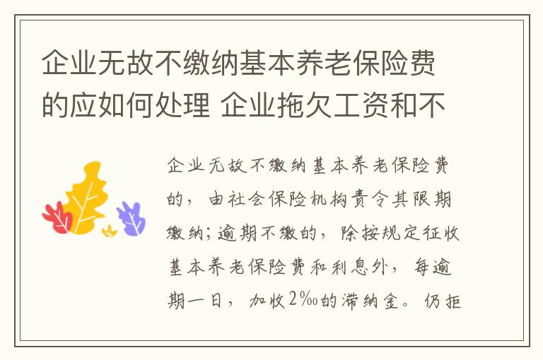 企业无故不缴纳基本养老保险费的应如何处理 企业拖欠工资和不缴纳社保如何处理