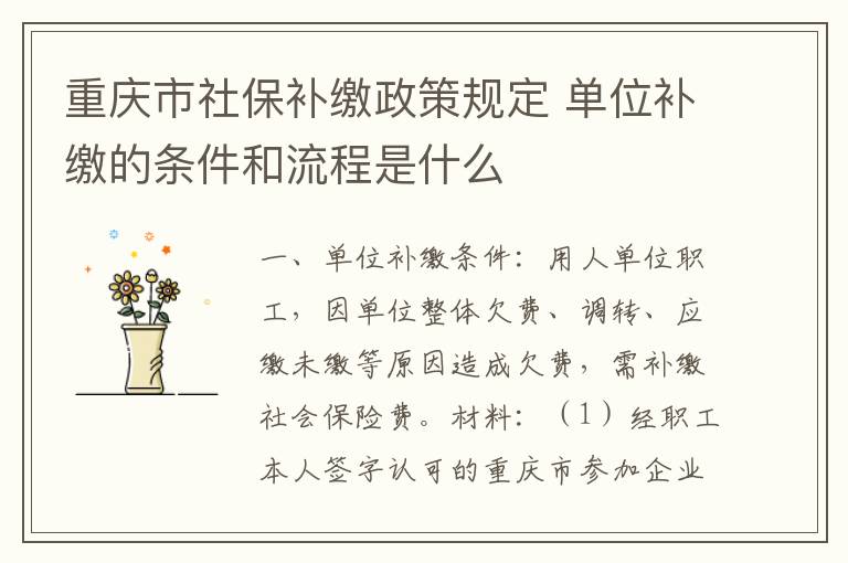 重庆市社保补缴政策规定 单位补缴的条件和流程是什么