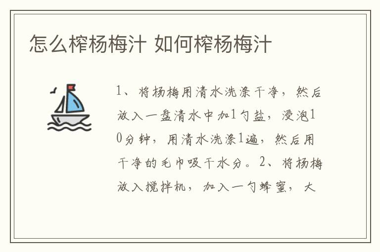怎么榨杨梅汁 如何榨杨梅汁