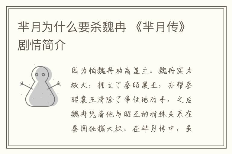 芈月为什么要杀魏冉 《芈月传》剧情简介