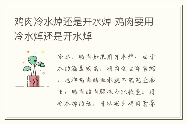 鸡肉冷水焯还是开水焯 鸡肉要用冷水焯还是开水焯