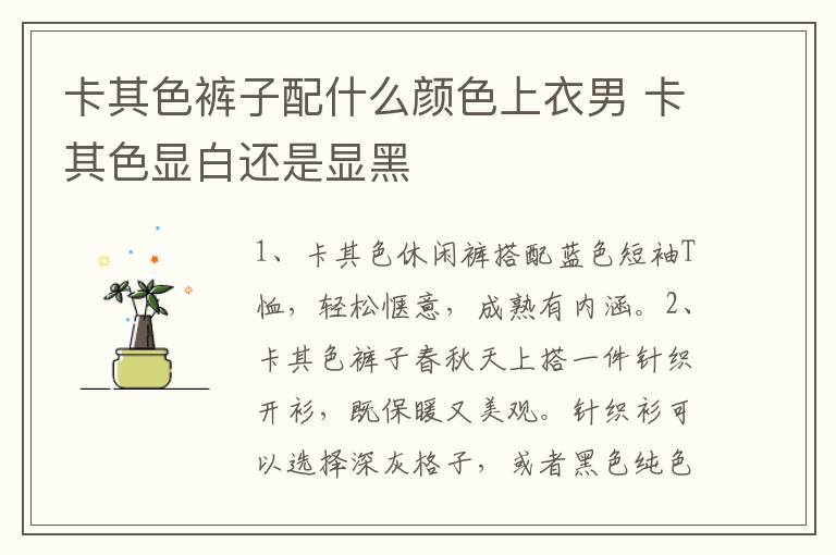 卡其色裤子配什么颜色上衣男 卡其色显白还是显黑