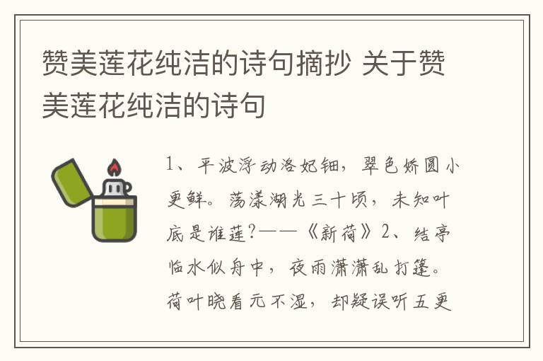 赞美莲花纯洁的诗句摘抄 关于赞美莲花纯洁的诗句