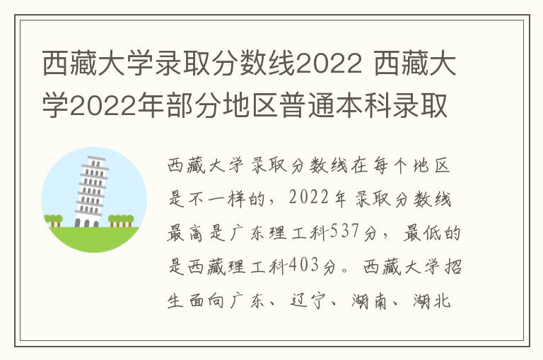西藏大学录取分数线2022 西藏大学2022年部分地区普通本科录取分数线