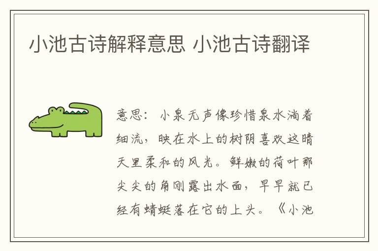 小池古诗解释意思 小池古诗翻译