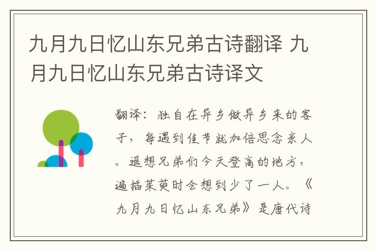 九月九日忆山东兄弟古诗翻译 九月九日忆山东兄弟古诗译文