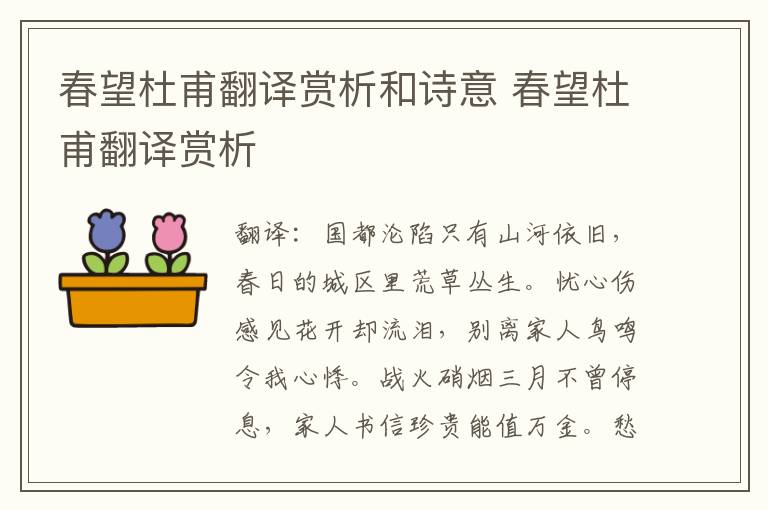 春望杜甫翻译赏析和诗意 春望杜甫翻译赏析