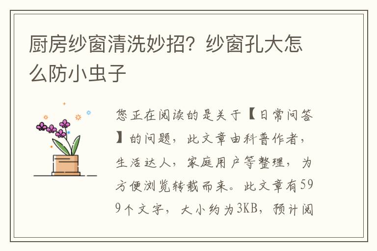 厨房纱窗清洗妙招？纱窗孔大怎么防小虫子