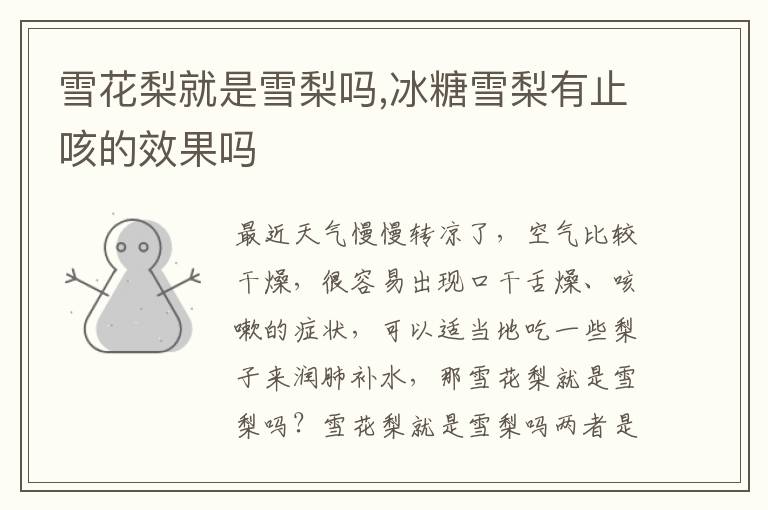 雪花梨就是雪梨吗,冰糖雪梨有止咳的效果吗