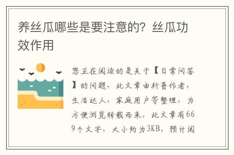 养丝瓜哪些是要注意的？丝瓜功效作用