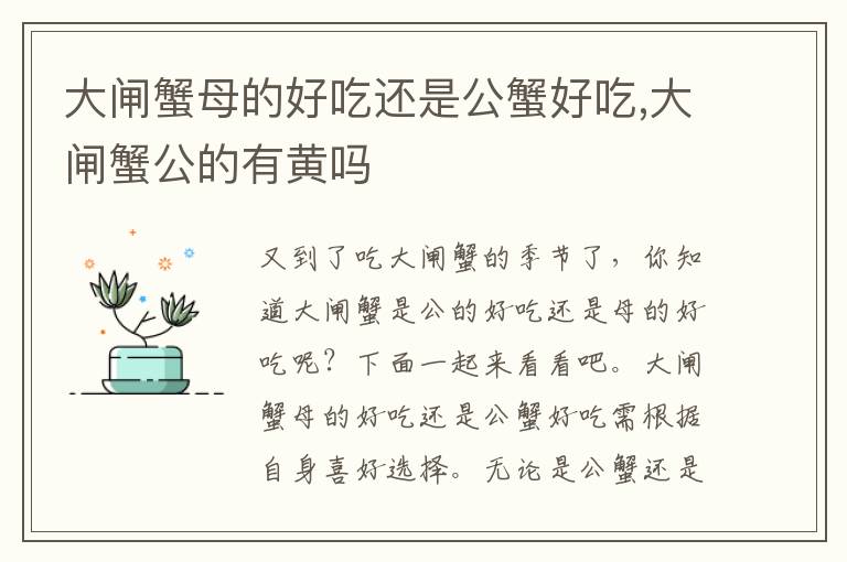 大闸蟹母的好吃还是公蟹好吃,大闸蟹公的有黄吗