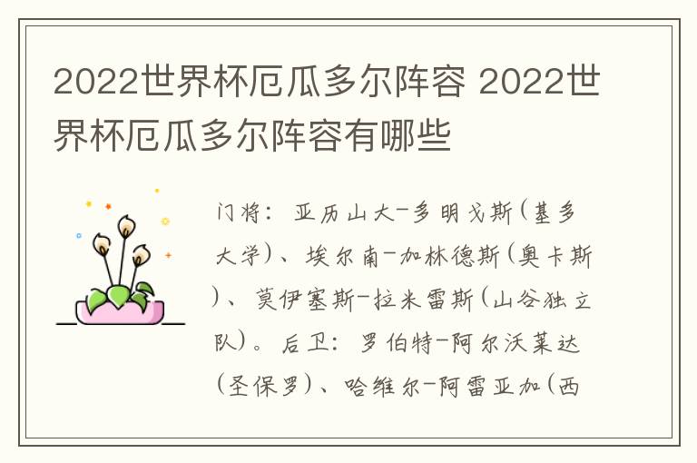 2022世界杯厄瓜多尔阵容 2022世界