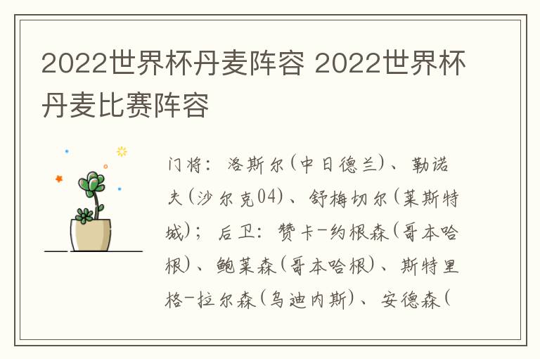 2022世界杯丹麦阵容 2022世界杯丹麦比赛阵容