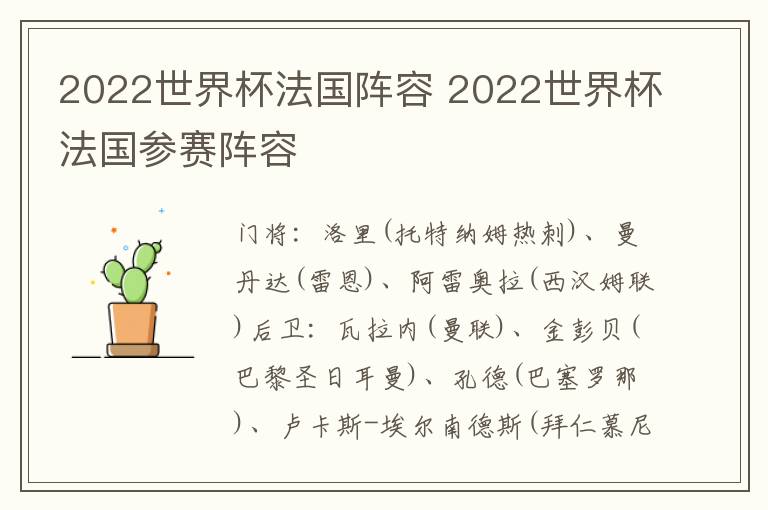 2022世界杯法国阵容 2022世界杯法国参赛阵容