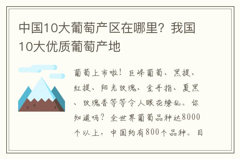 中国10大葡萄产区在哪里？我国10大优质葡萄产地