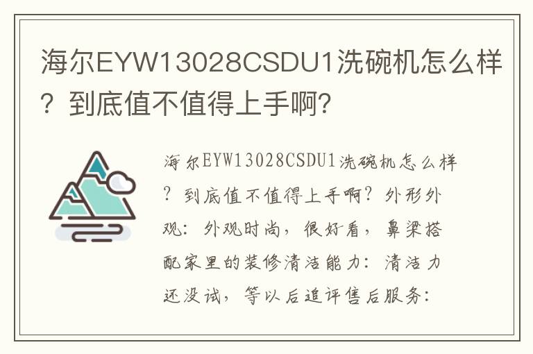 海尔EYW13028CSDU1洗碗机怎么样？到底值不值得上手啊？