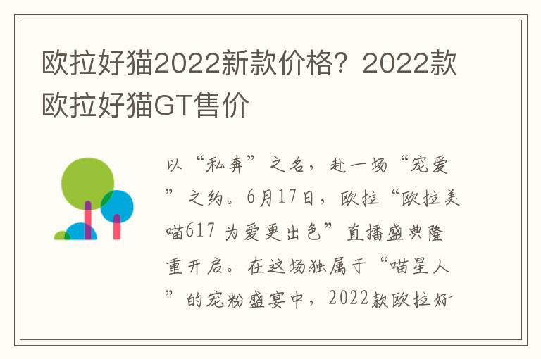 欧拉好猫2022新款价格？2022款欧拉好猫GT售价