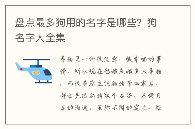 盘点最多狗用的名字是哪些？狗名字大