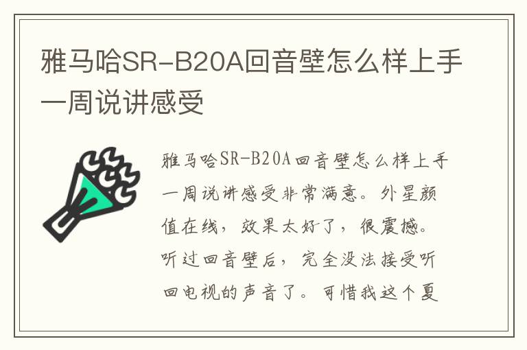 雅马哈SR-B20A回音壁怎么样上手一